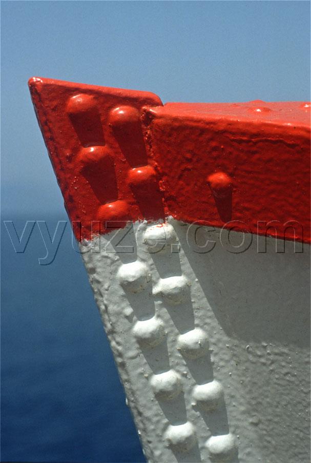 Prow of boat - red, white and blue / Location: Greece